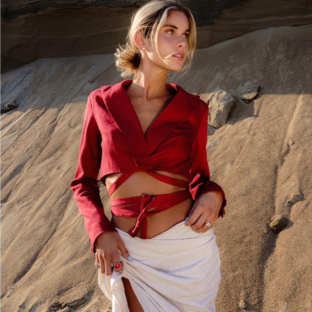 By Gianno Red Cropped Blazer